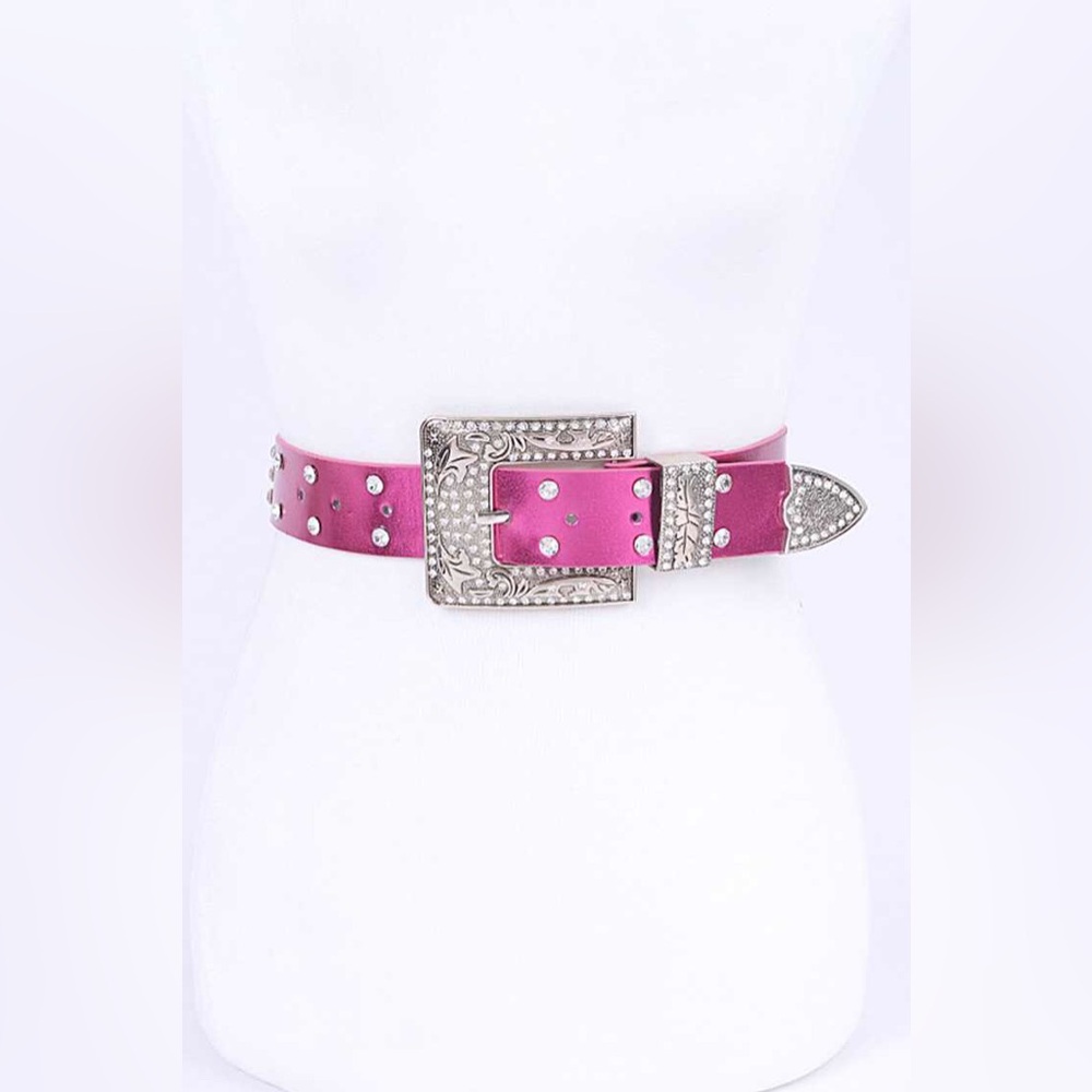 Vegan Leather Metallic Gold Studded Statement Belt